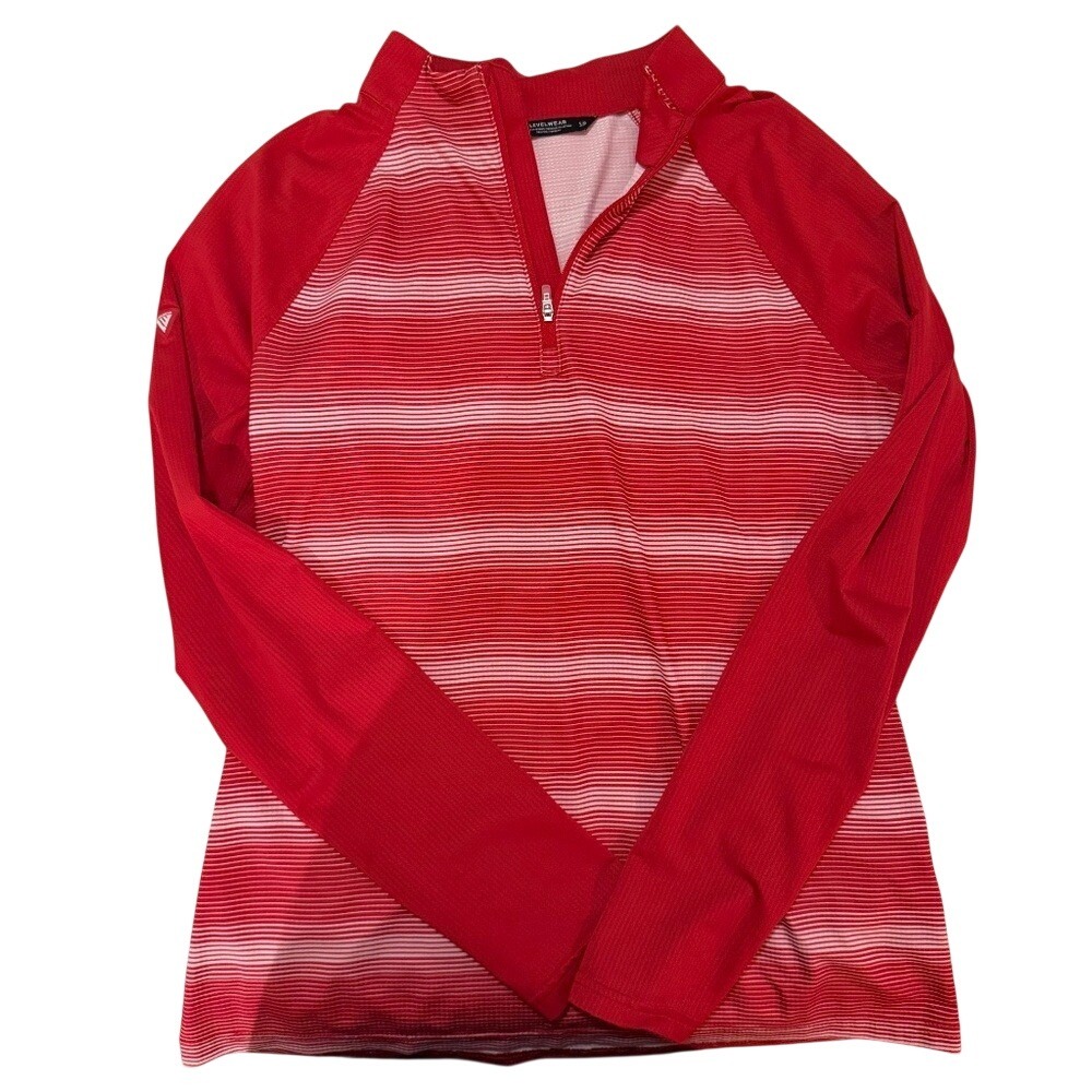Levelwear Pullover Women S Red Striped Quarter Zip Workout Performance Golf‎
